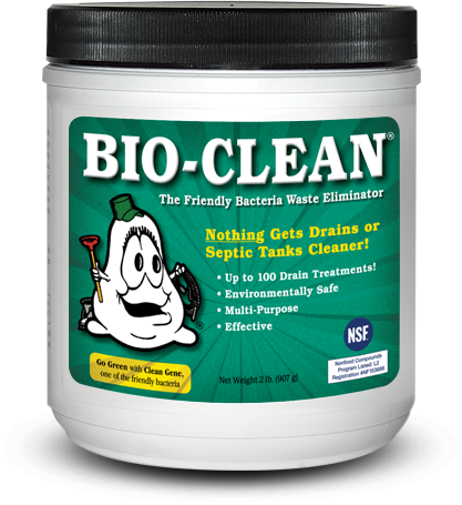 Bio-cleaner : Effective way to Unclog a toilet. A photo of a professional-grade unclog toilet chemical in a brightly colored bottle. 