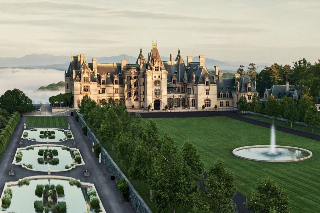 majestic Biltmore Estate in Asheville, featuring its grand architecture, sprawling gardens, and picturesque surroundings, representing the epitome of luxury and elegance in the beautiful city of Asheville, North Carolina