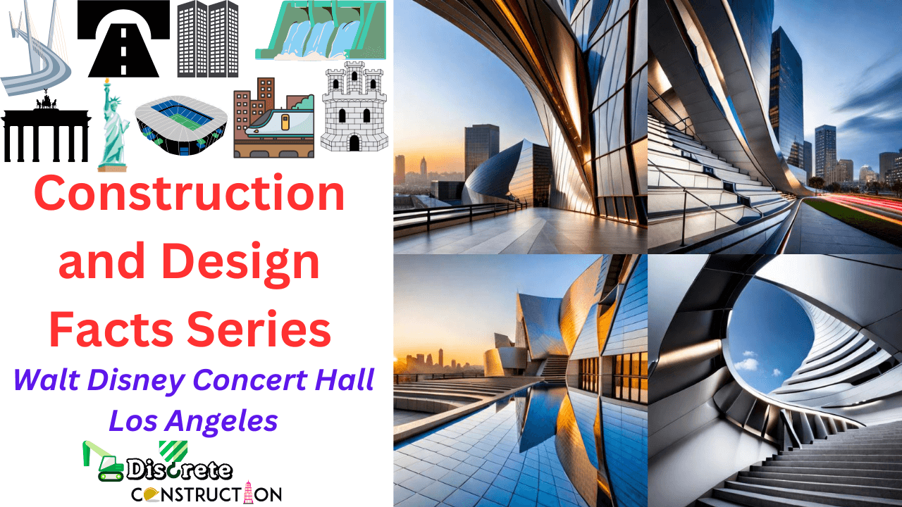 Infographic showcasing the avant-garde design and intricate construction process of the Walt Disney Concert Hall.