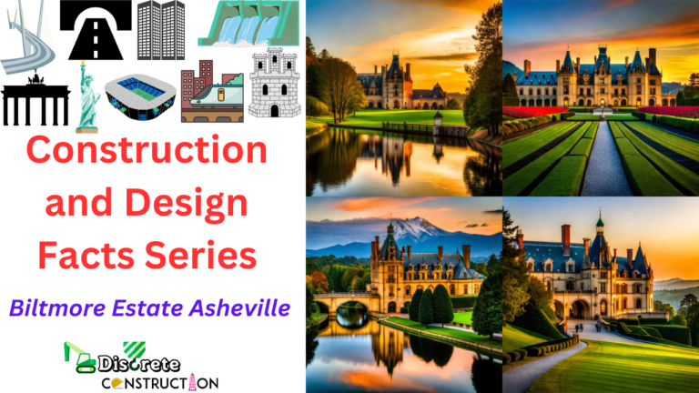 Infographic illustrating the unique architectural elements and complex construction process of Asheville's Biltmore Estate.