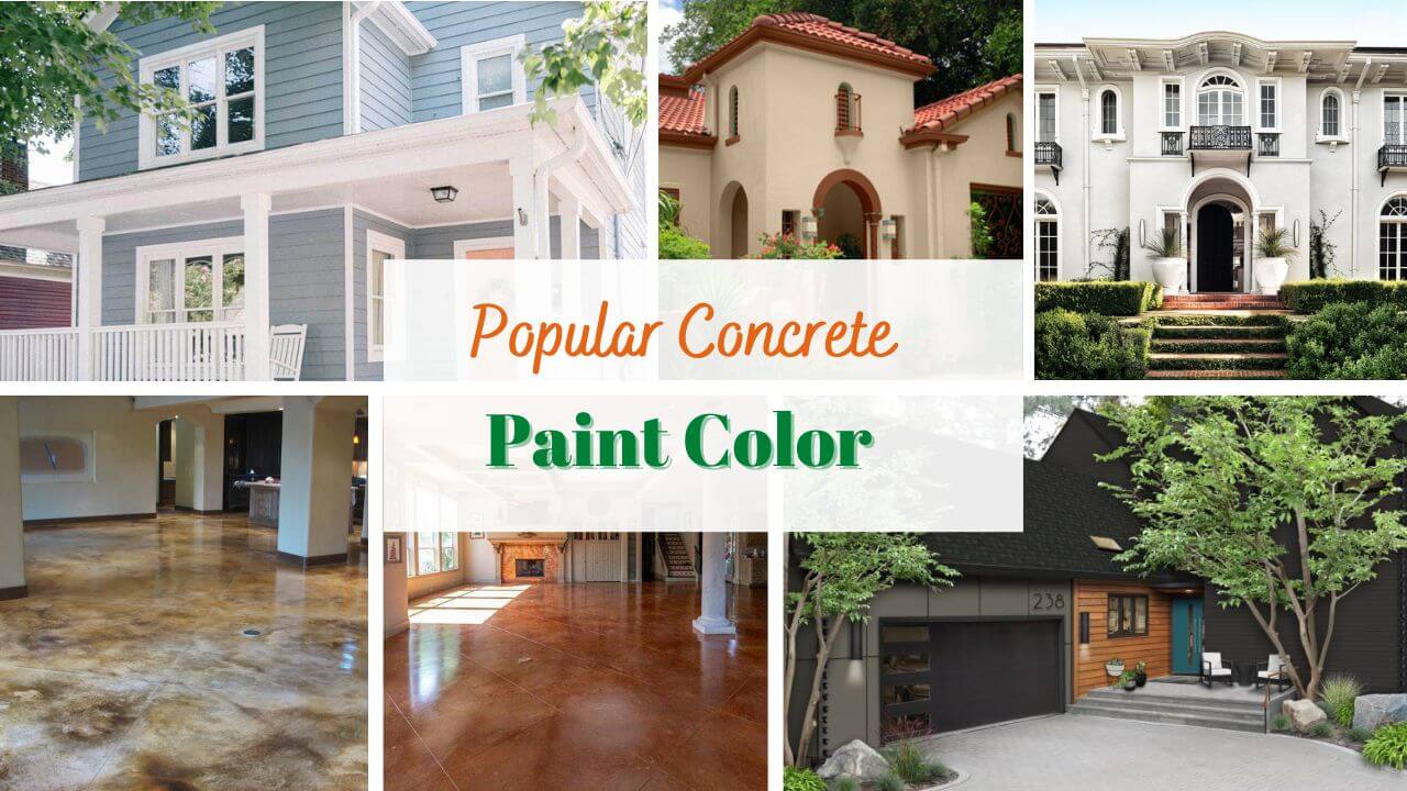 Image showcasing a diverse palette of popular concrete paint colors, highlighting the myriad possibilities for outdoor concrete paint projects