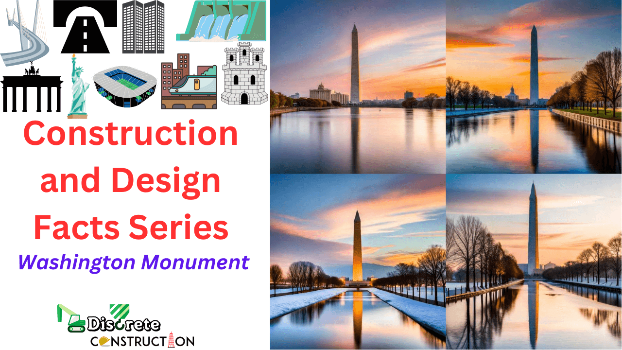 Illustrated diagram highlighting key design features and construction stages of the Washington Monument.