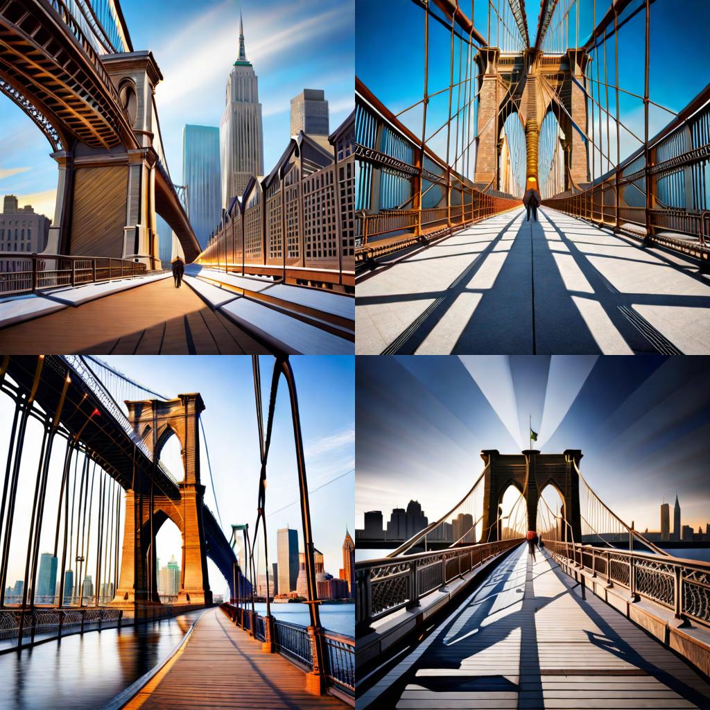 Iconic image of the Brooklyn Bridge, an engineering marvel with its distinctive gothic towers and steel cables, spanning the East River and linking the boroughs of Manhattan and Brooklyn in New York City