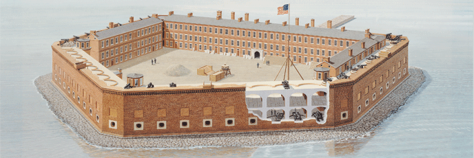 original design of Fort Sumter, featuring its strategic layout, pentagonal shape, and defensive features, representing the architectural blueprint of this historic fort in Charleston, South Carolina