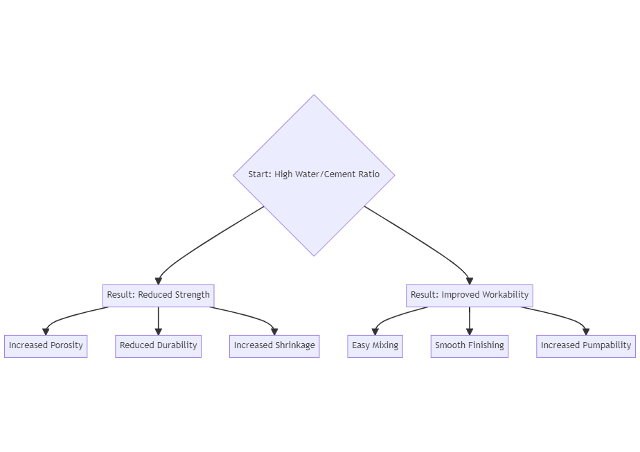 how high Water/Cement Ratio is affecting the concrete 
